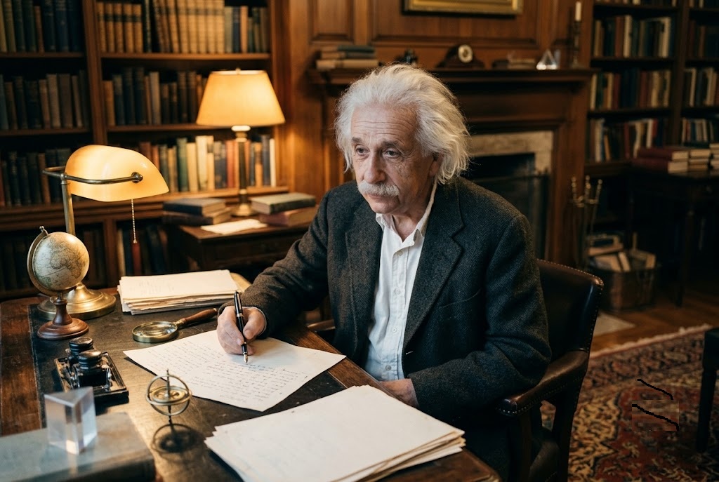 Albert Einstein in a study