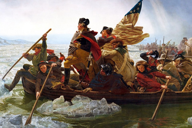 American Revolution soldiers and flags