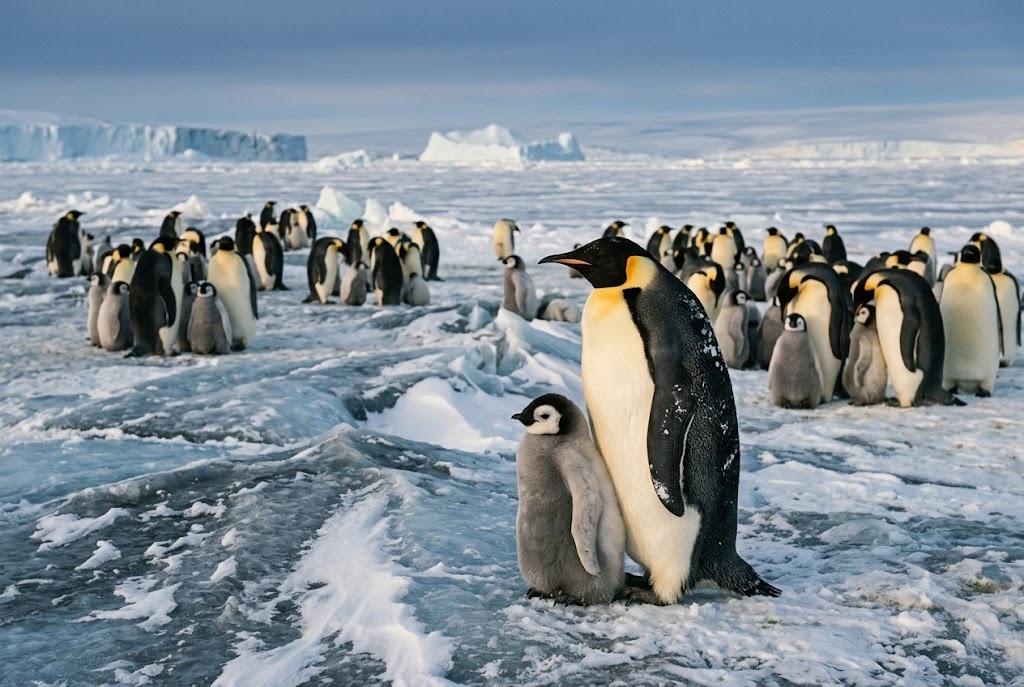 Emperor penguins on Antarctic sea ice