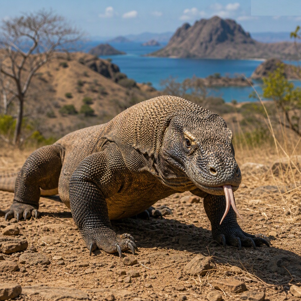 Komodo dragon in an Indonesian landscape