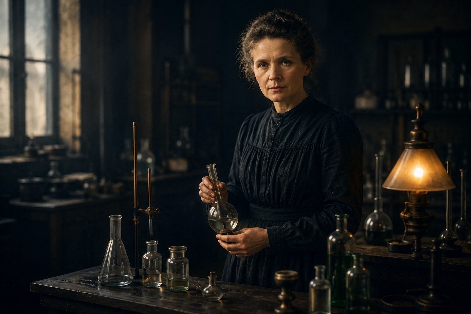 Portrait of Marie Curie in a laboratory