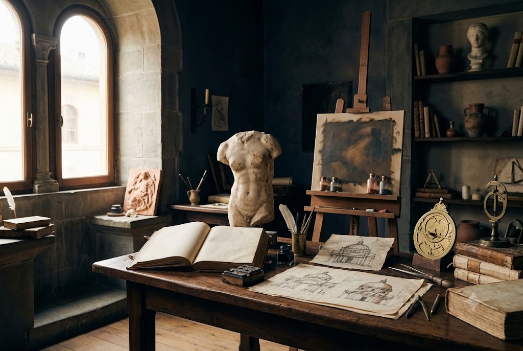 Renaissance workshop with art and architectural studies