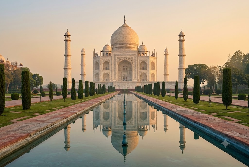 Taj Mahal beside its reflecting pool
